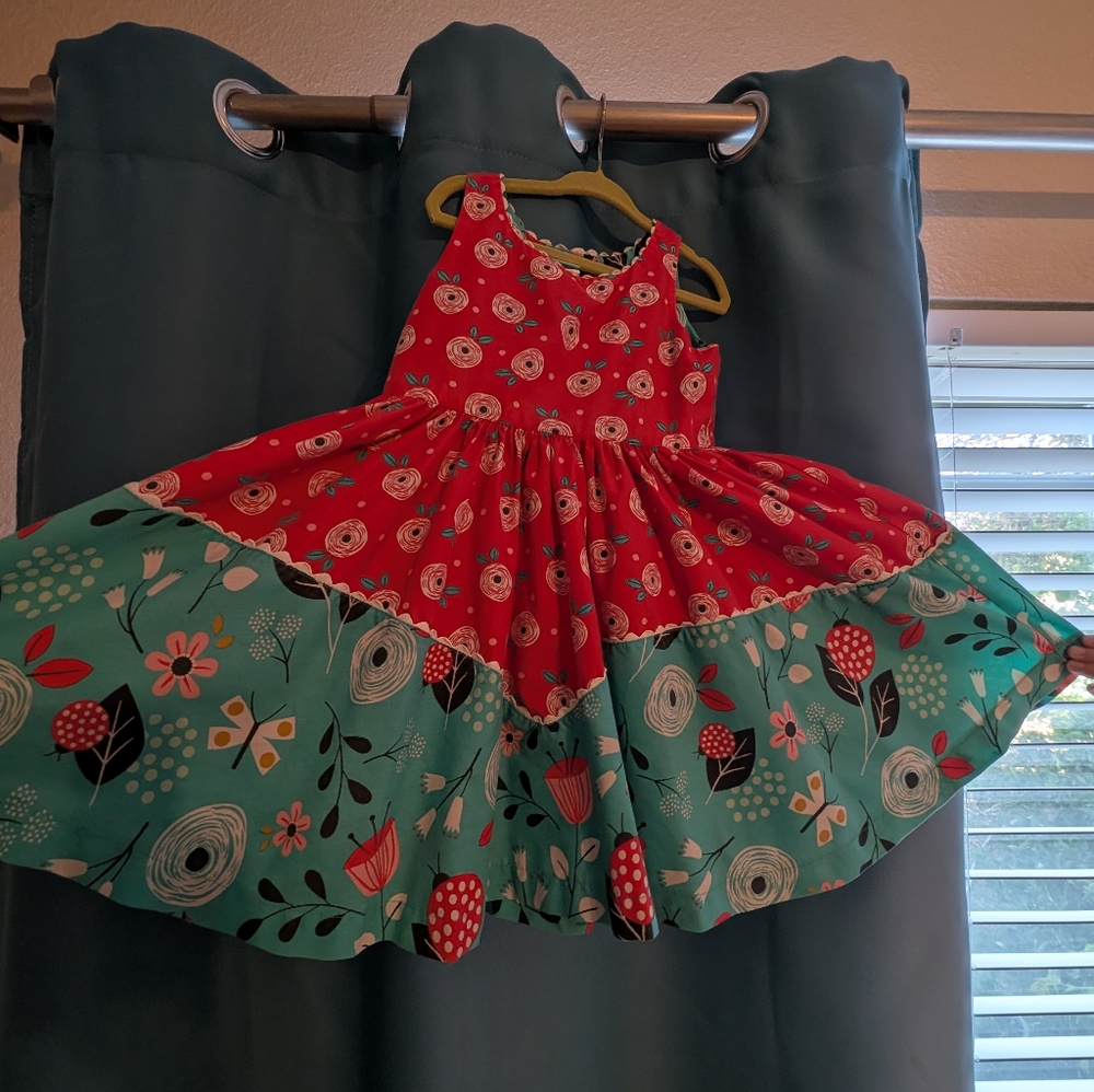 Red and Green Ruffled Tiered Sundress